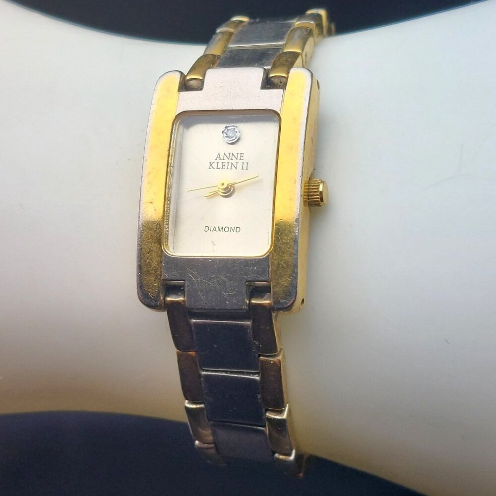 Anne Klein II Womens Two-Tone Diamond Accent Watch New Battery Works
